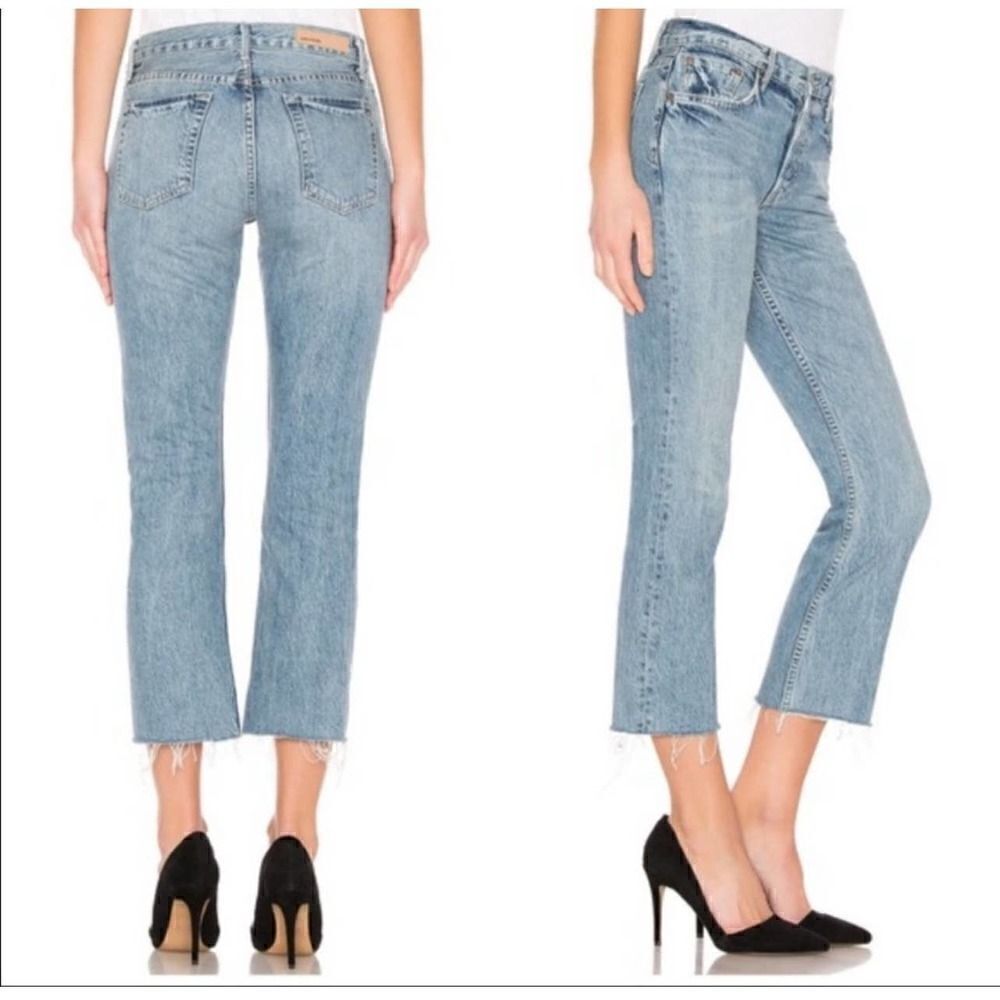 GRLFRND Tatum in Late Night Crop Fray Hem New $250 Woman Jeans Slim Kick Size 28